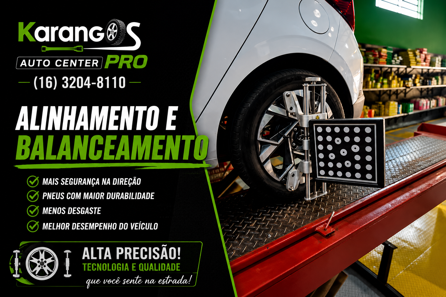 Balanceamento de rodas com equipamento profissional — oficina mecânica em Jaboticabal