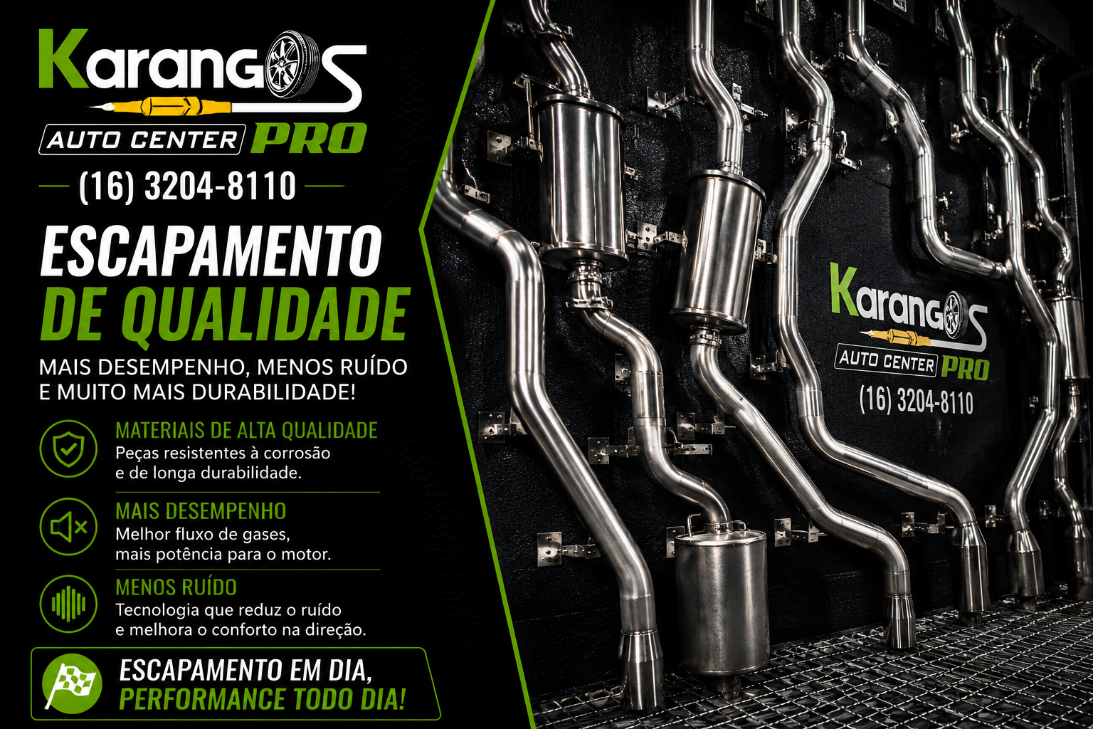 Escapamentos em inox com mais desempenho e menos ruído — oficina Karangos Pro em Jaboticabal