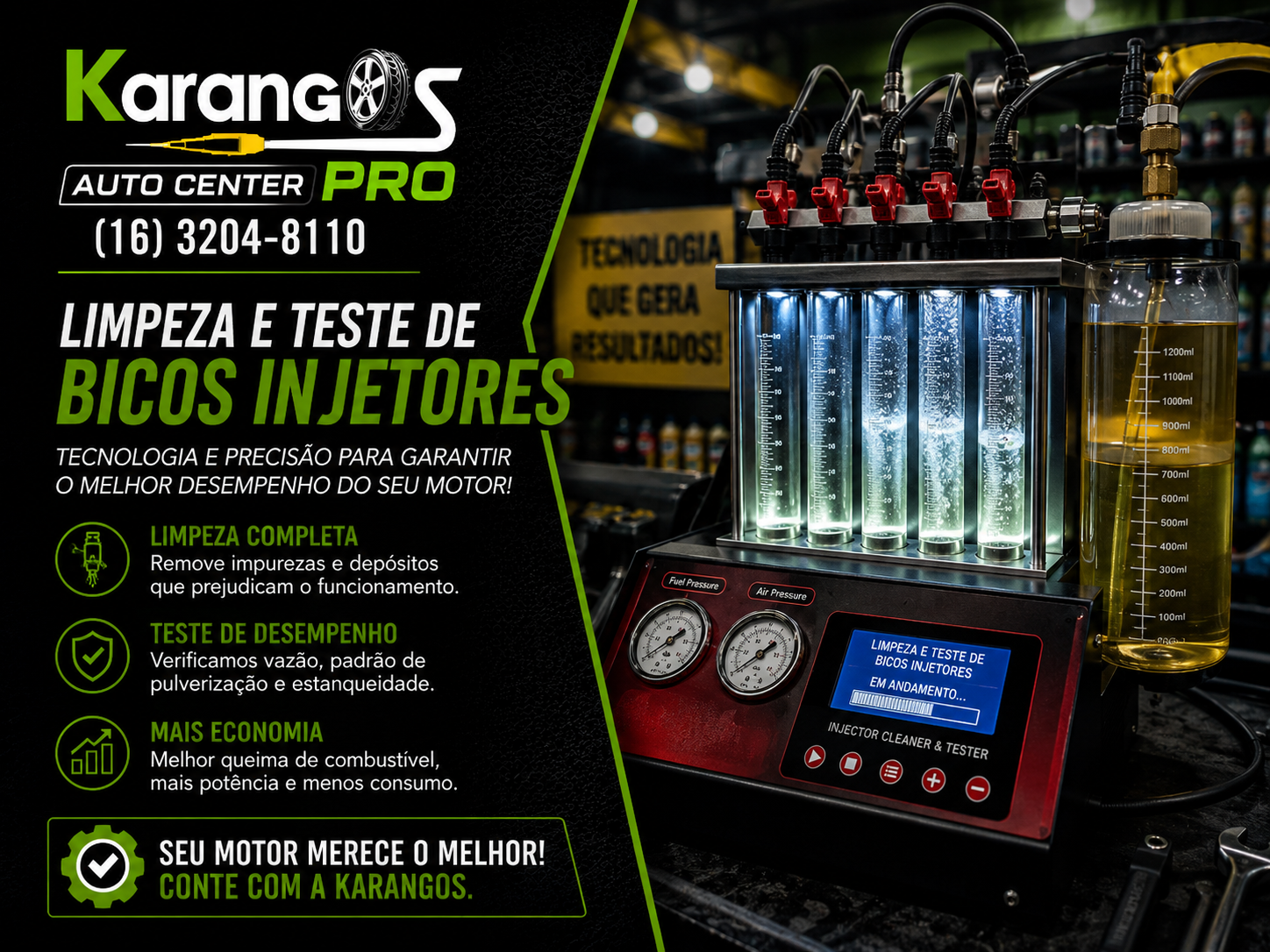 Teste de vazão e pulverização de bicos injetores — tecnologia que gera resultados — Karangos Pro Jaboticabal